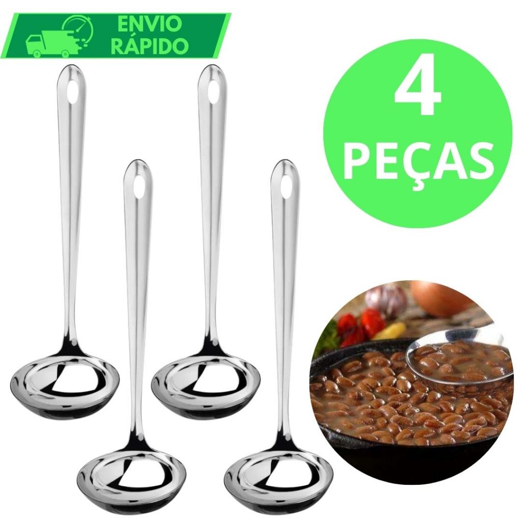 KIT 4 Concha de Feijão 100% Aço Inox GRANDE Ultra Resistente para Servir Molho Feijão Sopa Caldo Casa Restaurante Buffet