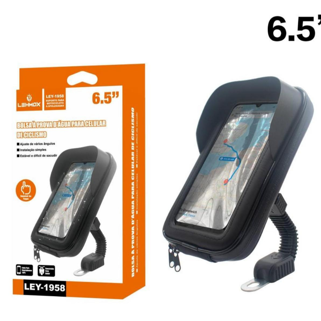 Suporte de Celular para Moto e Bike LEY-1958 Bolsa Impermeável Touch 6,5 Pol com Rotação 360°