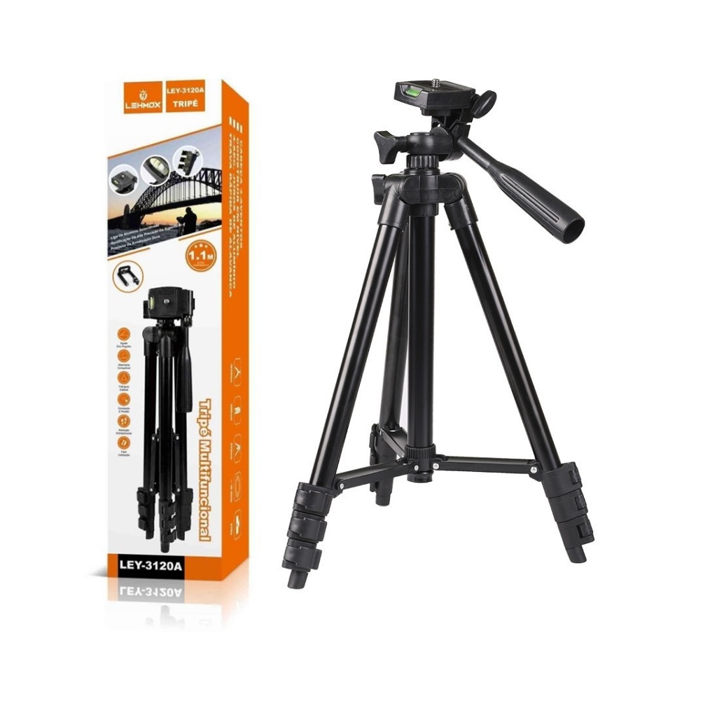 LEHMOX Tripé Suporte para Câmera e Celular LEY-3120B 1.10cm Preto