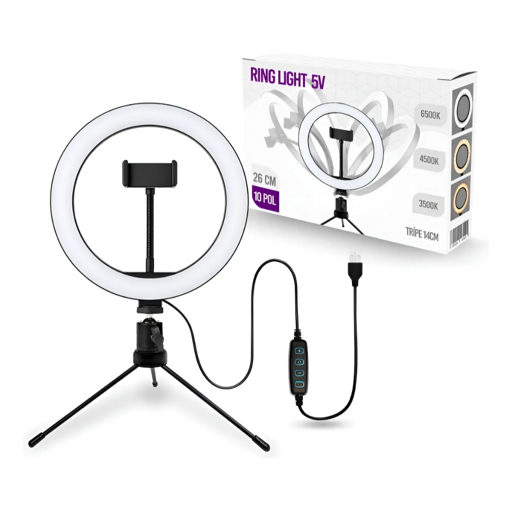 LEHMOX Ring Light Celular Led 25,30cm com Tripé e Suporte LEY-271A 8 Polegadas