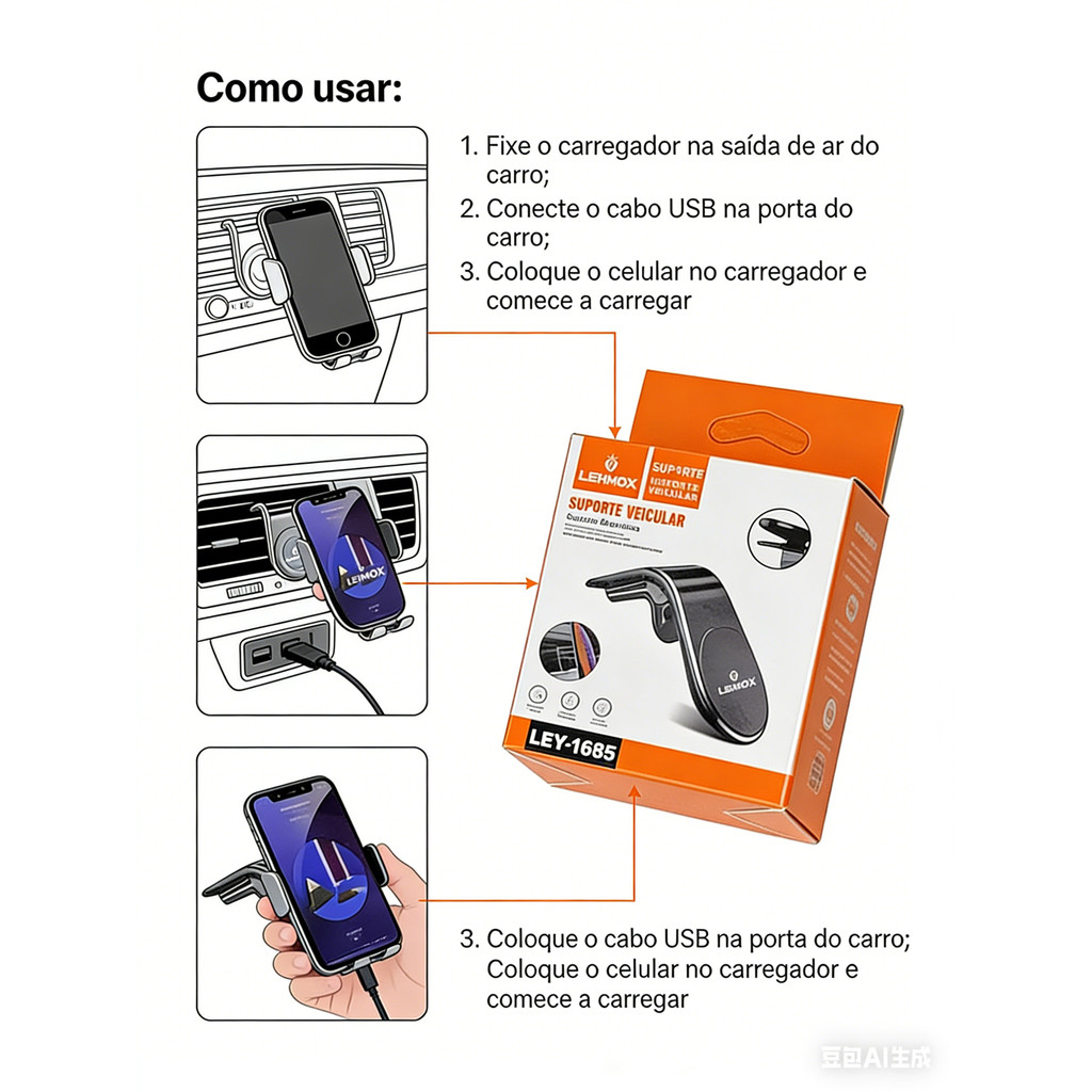 Suporte Veicular Magnético Lehmox LEY-1685 Para Celular e GPS Painel