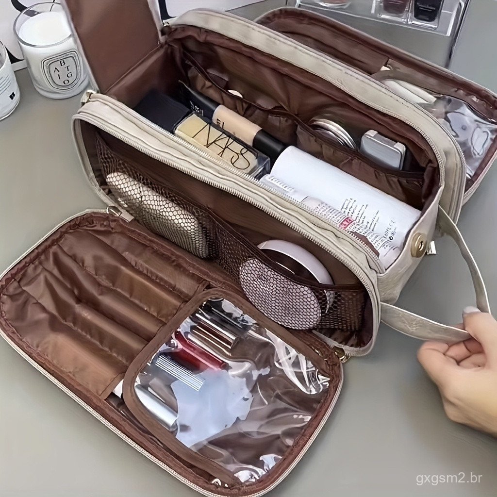 Bolsa de Cosméticos de Grande Capacidade com Abertura em U para Mulheres, Portátil, para Viagem, Multifuncional, Imperme