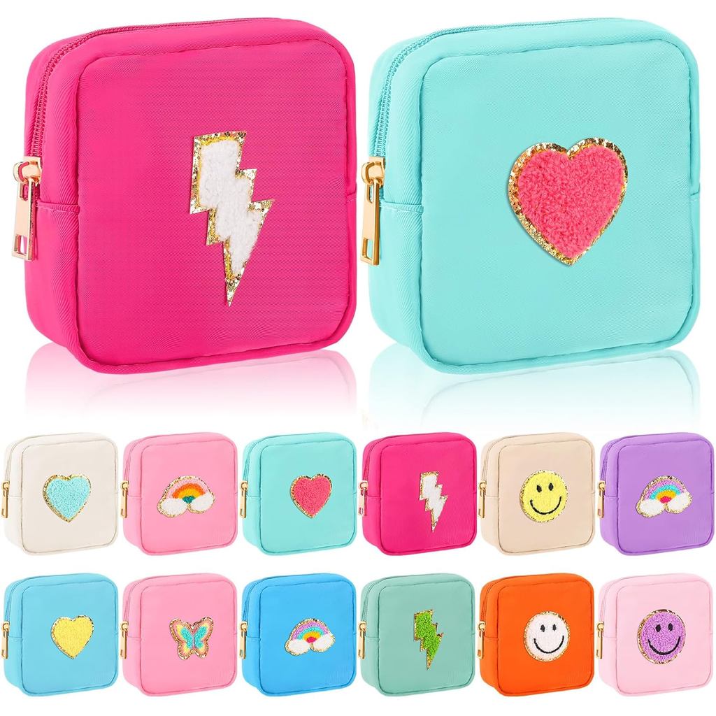 Umigy 12 Peças de Bolsas de Cosméticos Estilo Preppy, Presentes de Formatura, Mini Bolsas de Maquiagem de Nylon, Imperme