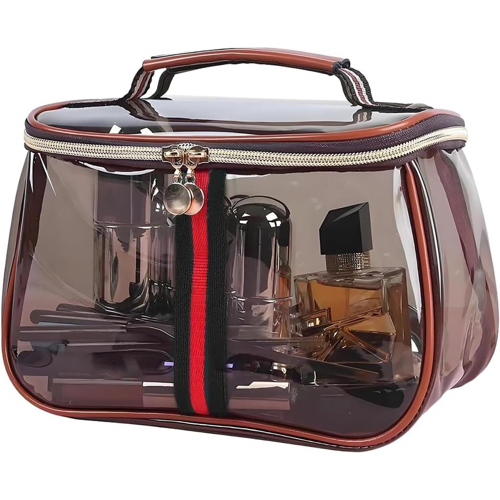 Nova Bolsa de Maquiagem Retrô Vintage - Organizador de Maquiagem Transparente com Alça, Bolsa de Higiene Pessoal Imperme