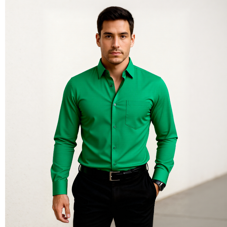 Camisa Masculina de Manga Longa com Bolso Tecido Levemente Elástico, Ideal para Trabalho e Lazer