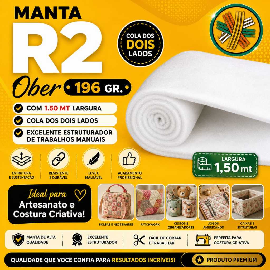 Manta R2 Acrílica OBER 196g/m2 ( VENDA A PARTIR DE 25 CM X 1,50 MT LARGURA). Colante dos dois lados.