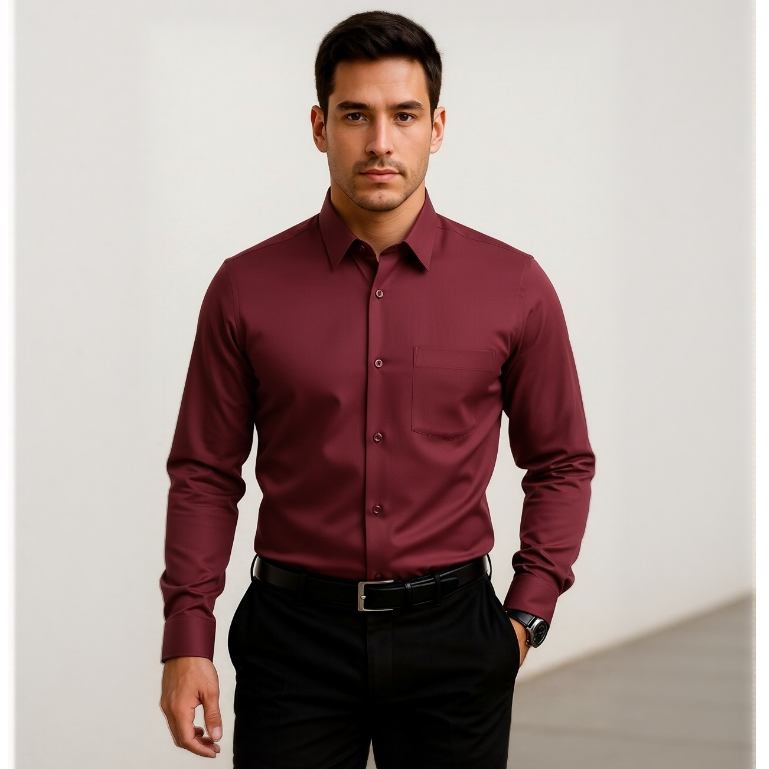 Camisa Masculina de Manga Longa com Bolso Tecido Levemente Elástico, Ideal para Trabalho e Lazer
