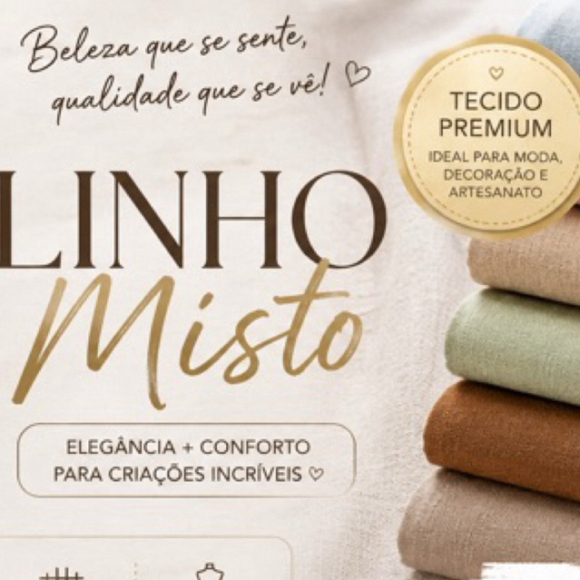 Tecido Linho Misto (1m x 1,40m) levemente estruturado, porém fluido, o que proporciona um caimento elegante e versátil.