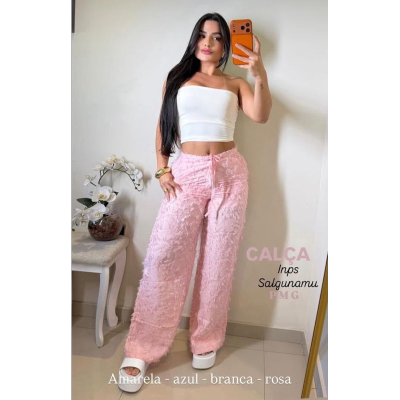 calça inspiração salg levemente transparente tecido confortável luxuosa elegante ideal para festas