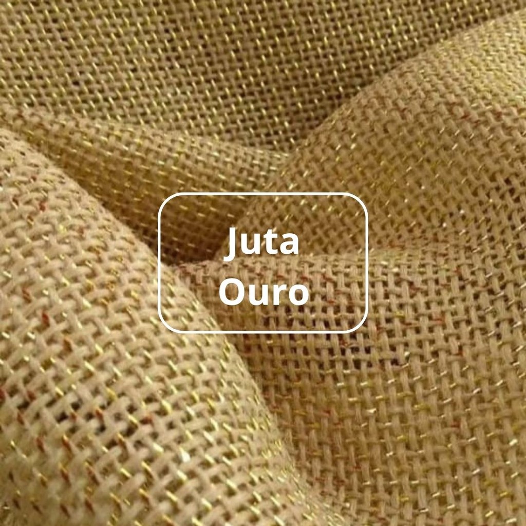 Tecido Juta Fio Dourado 3 metros Natural Decoração Natal Trama P9 Levemente aberta com Brilho