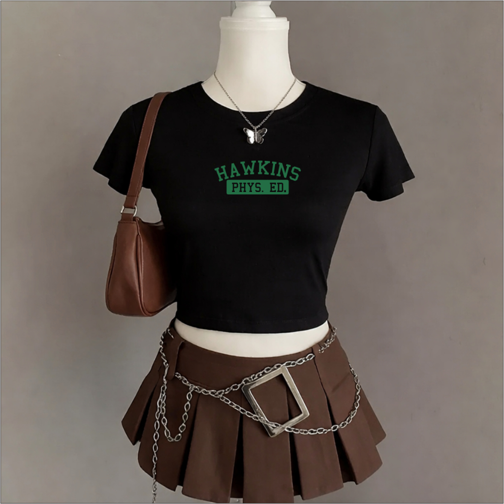 Blusinha Modelo Cropped Feminina Hawkins School ST Tecido Algodao Premium Levemente Macio Moda Verao