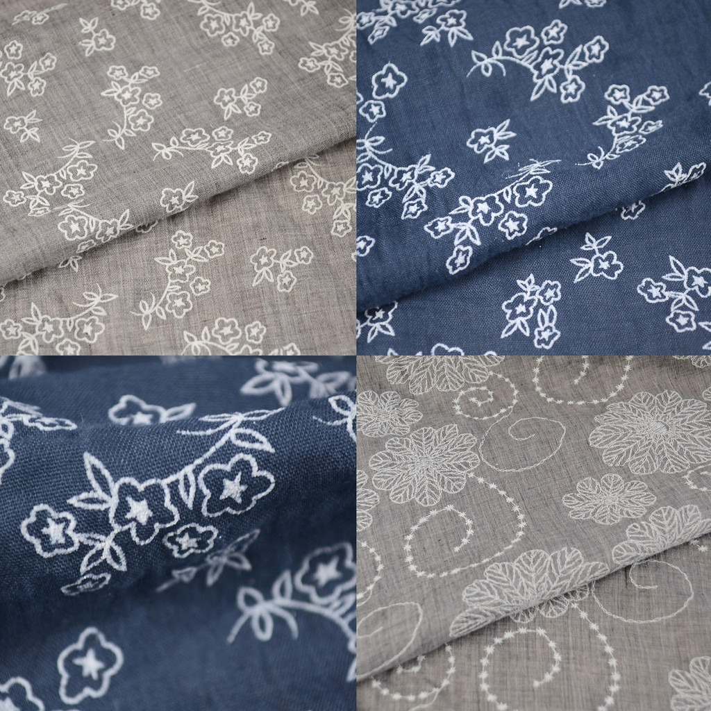 Tecido Floral de imitação de linho leve e levemente transparente para camisa de vestido