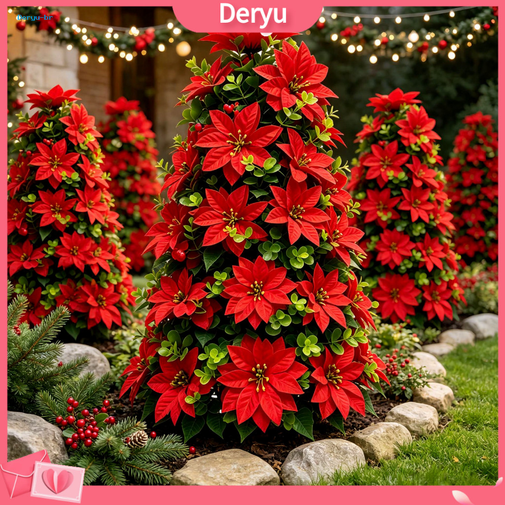 Artificial Poinsettia Stakes Winter Porch Decor 22 Flowers with Ground Waterproof Pvc Christmas Floral Decorations for O
