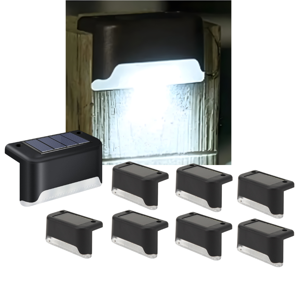 Kit 8 Luminária Sensor Solar Led Jardim Balizador Parede Escada Deck Decoração Prova Água Inteligente Controle Luz