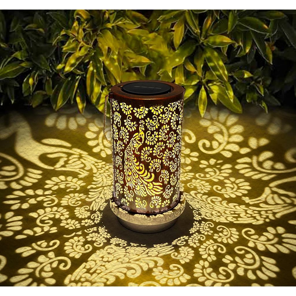Solar Peafowl Lanterns Outdoor Garden Decor, Hanging Metal Decorative Lanterns with LED Lights, Waterproof Peafowl Solar