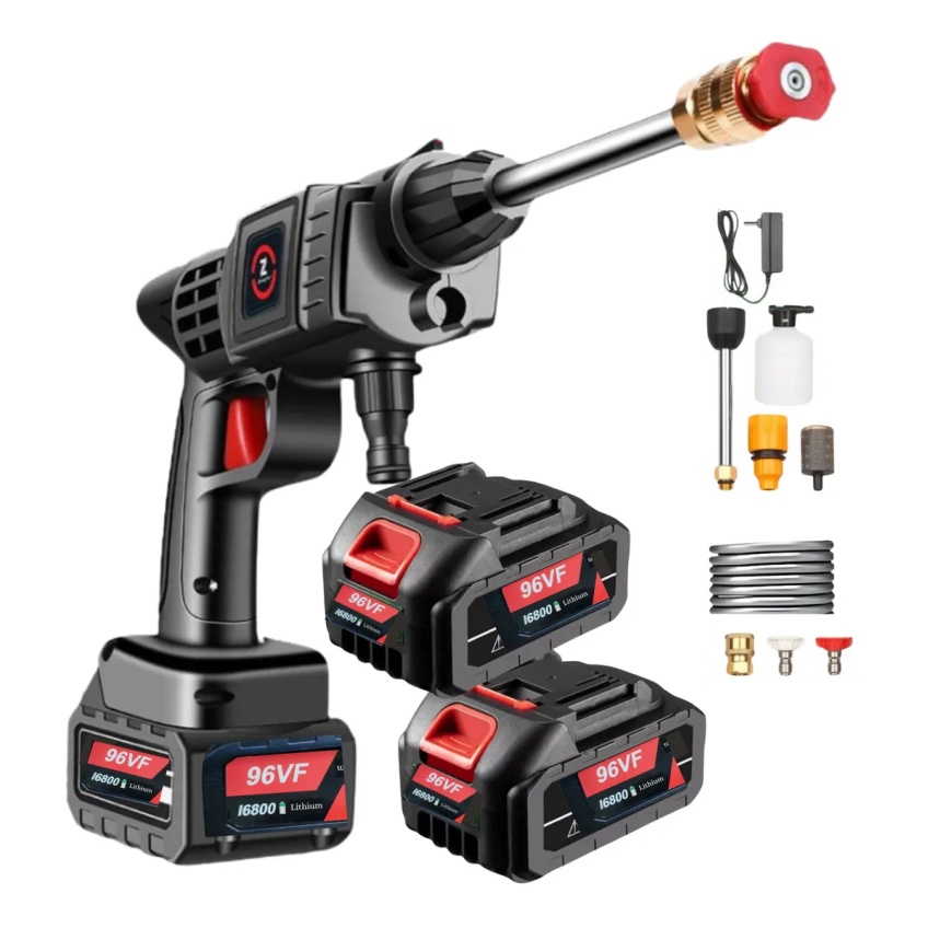 Pistola de Pulverizaçäo Alta Pressäo 1000W Bivolt 110V/220V 96V 2 BateriasPortÃ¡til Sem Fio para Carros, Pisos e Jardim