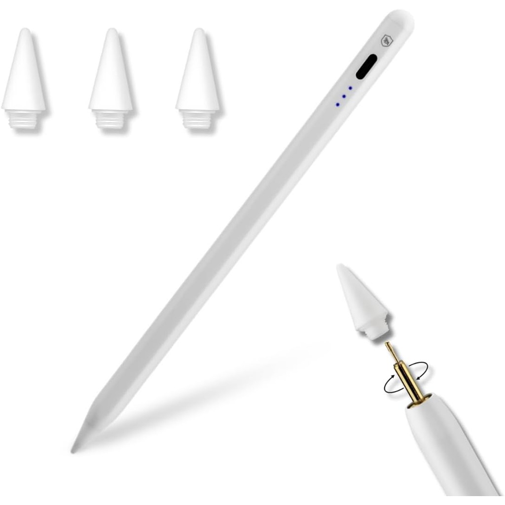 Kit Caneta Touch Pro Palm Rejection para iPad Escrita de Alta Precisão LED Indicativo + 3 Ponteiras