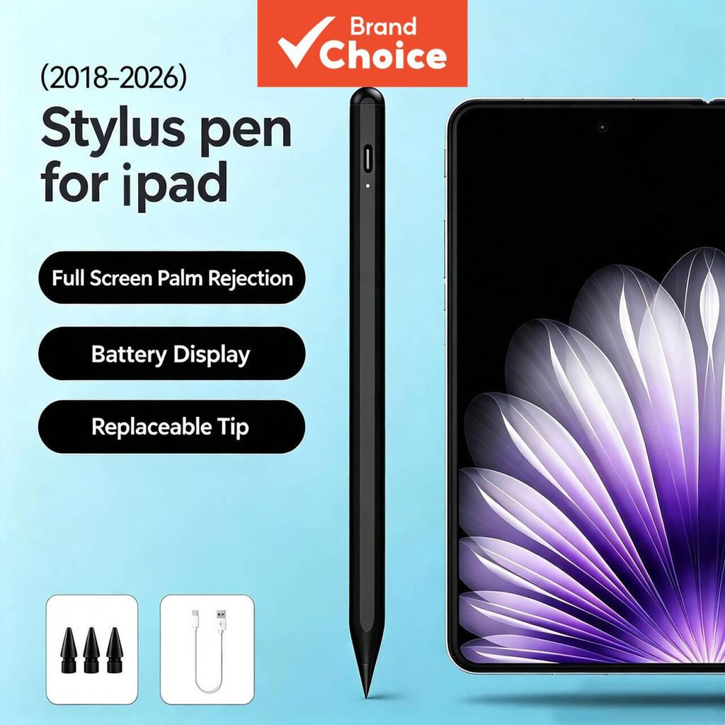 TOILEUM Caneta Touch Stylus com Palm Rejection, Sensibilidade à Pressão, Ponta Inteligente + 3 Nibs para iPad