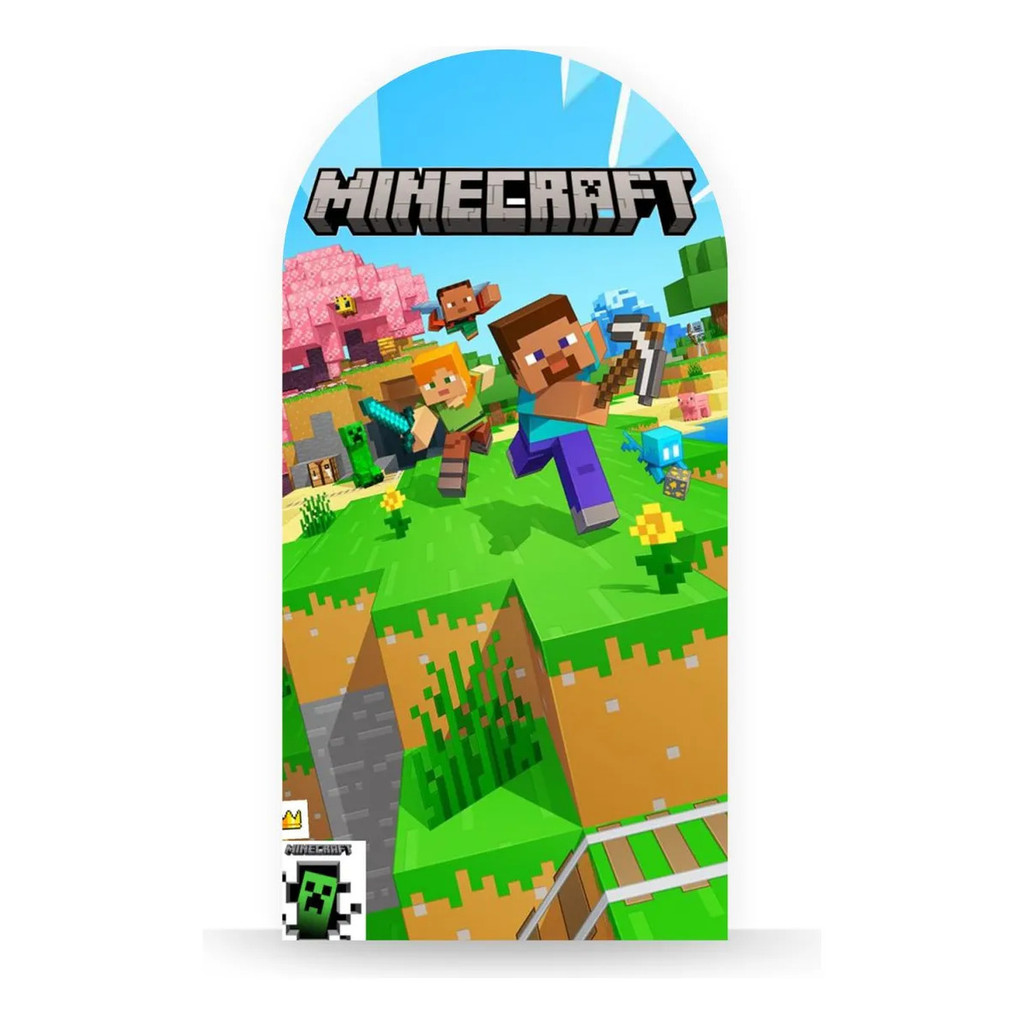 Capa Painel De Festa Romano Capa Minecraft Alex E Steve Logo