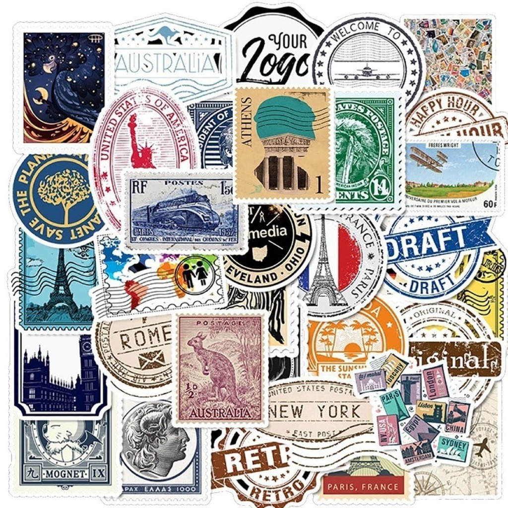 50 Adesivos Lembranças Viagem Recordação Logos Países Retro Mala Decoração Reutilizáveis