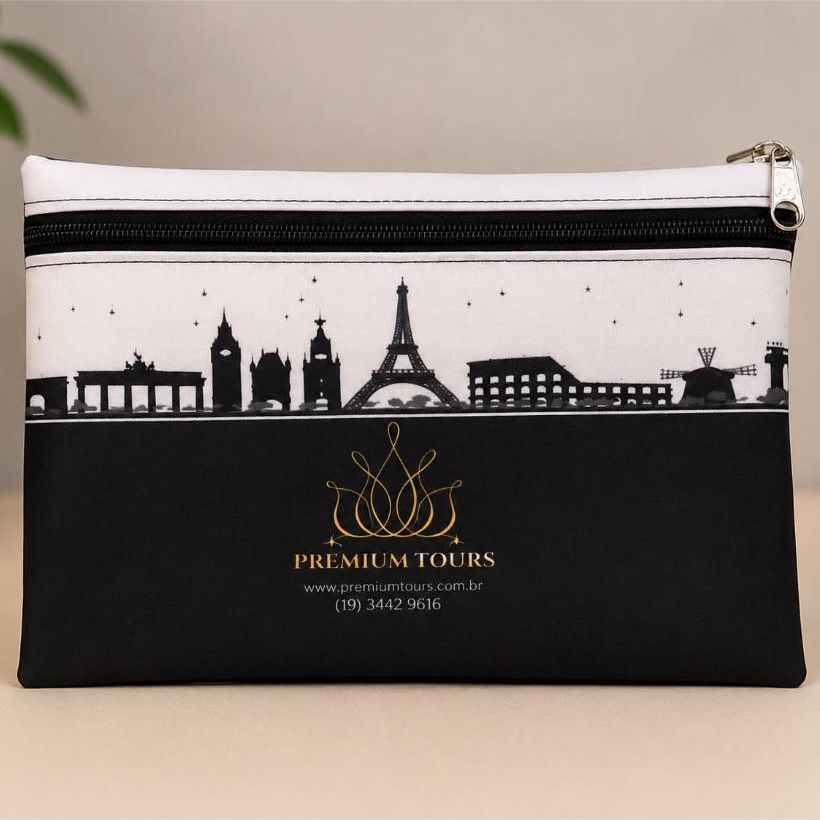 Porta Voucher Nylon 600 com sua arte/logo Kit com 100 pecas com Ziper para Viagens, Eventos, Organizar Documentos
