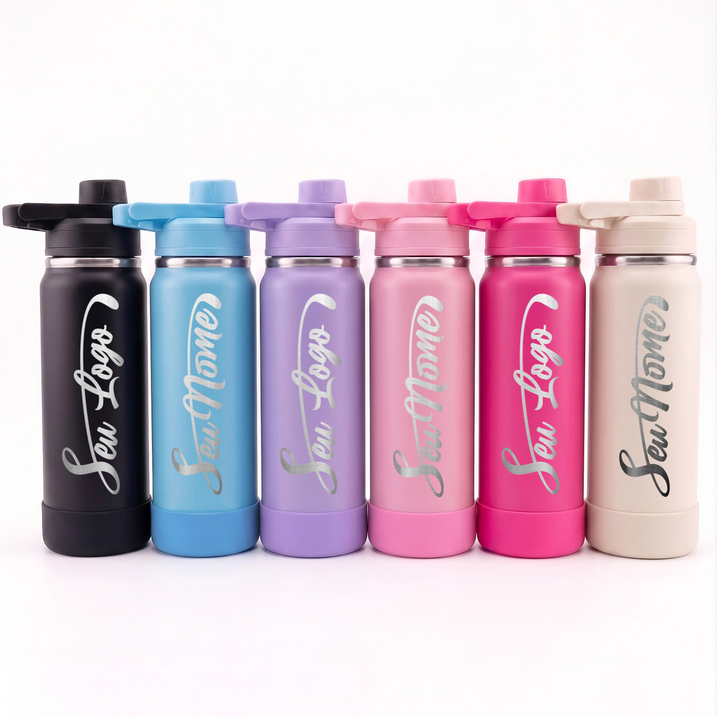 Garrafa Térnica 600ml Inox com Base de Silicone - Personalizada com Nome, Logo ou Time