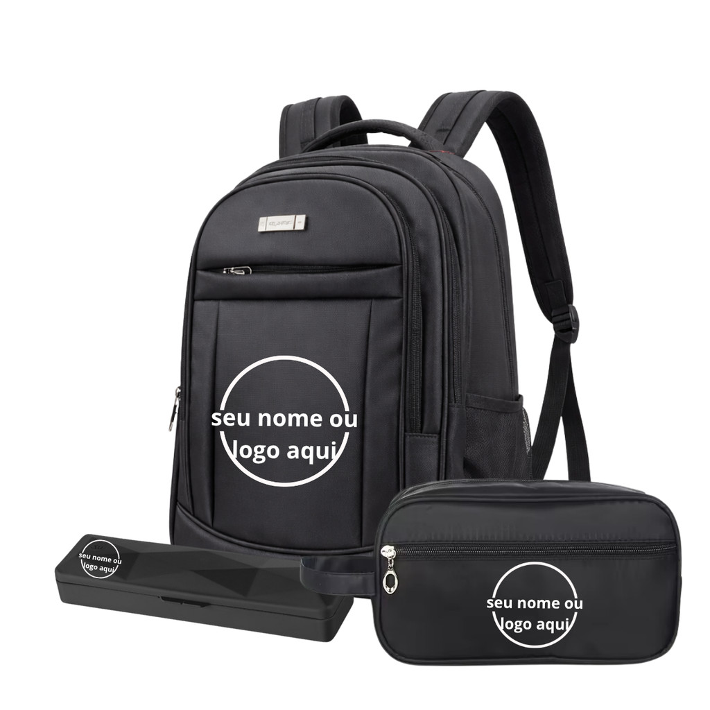 Kit Mochila Bolsa Necessaire Estojo Personalizado Logo Nome