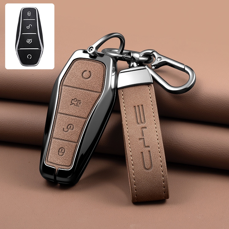 Couro De Metal Carro Remoto Chave Caso Capa Titular Escudo Para BYD Han Ev Tang Dm Qin PLUS Canção Pro MAX Yuan Golfinho