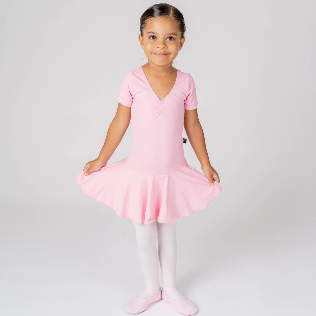 Collant com Saia Acoplada Forrada Infantil Rosa em Amni com proteção a Raios UV50+ UVA UVB