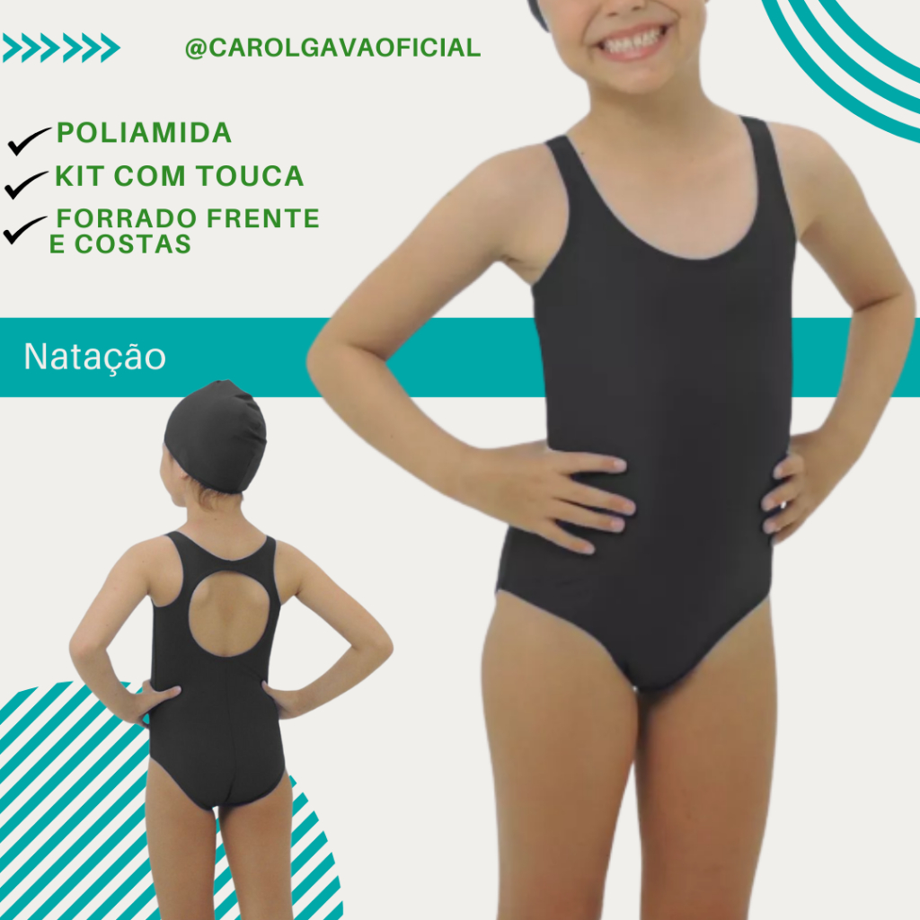 Maiô Natação Infantil forrado com toca tecido com proteção solar escolar bebe criança e adolescente