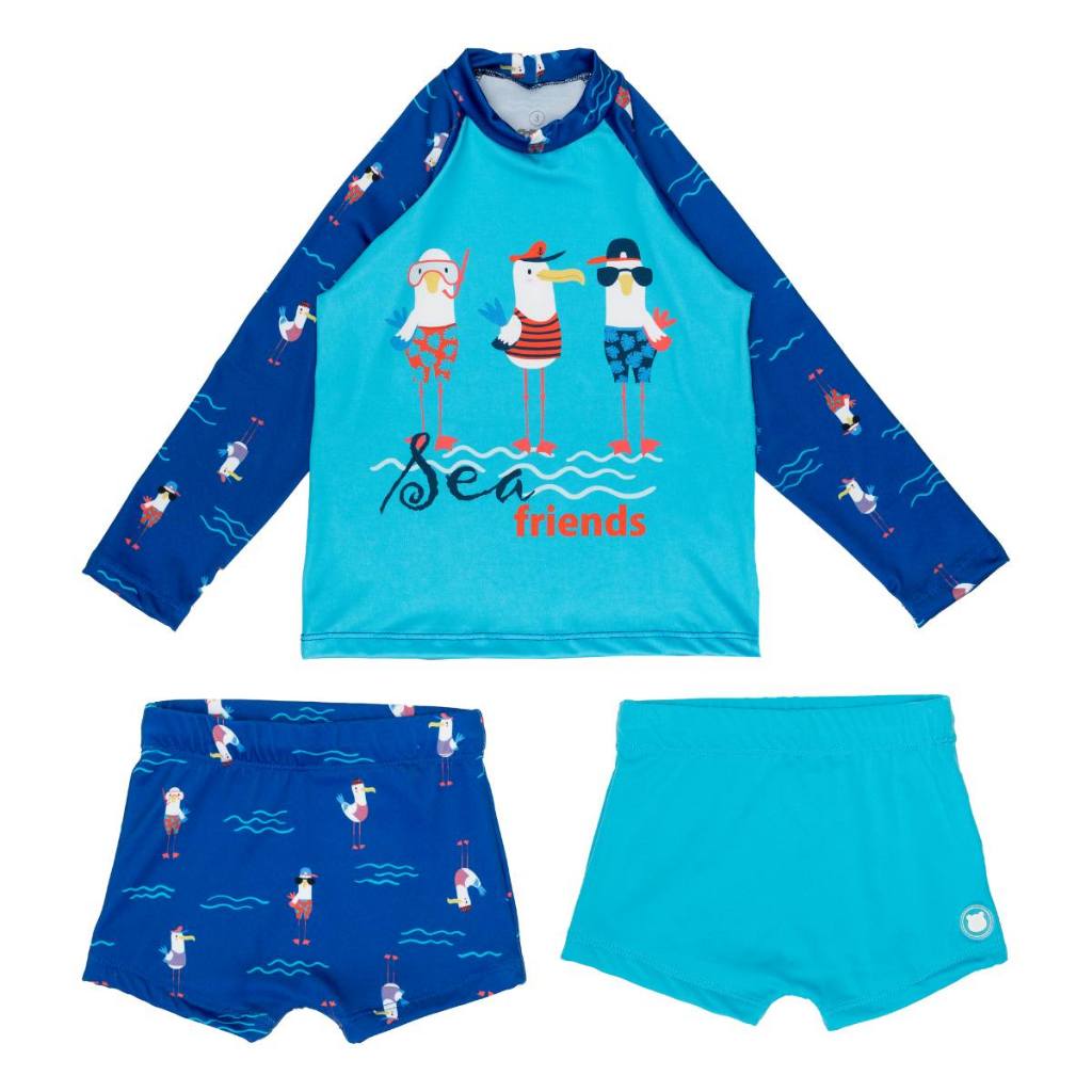 Kit 1 Blusa Proteção Uv + 2 Sungas Forradas Infantil Praia Piscina Menino