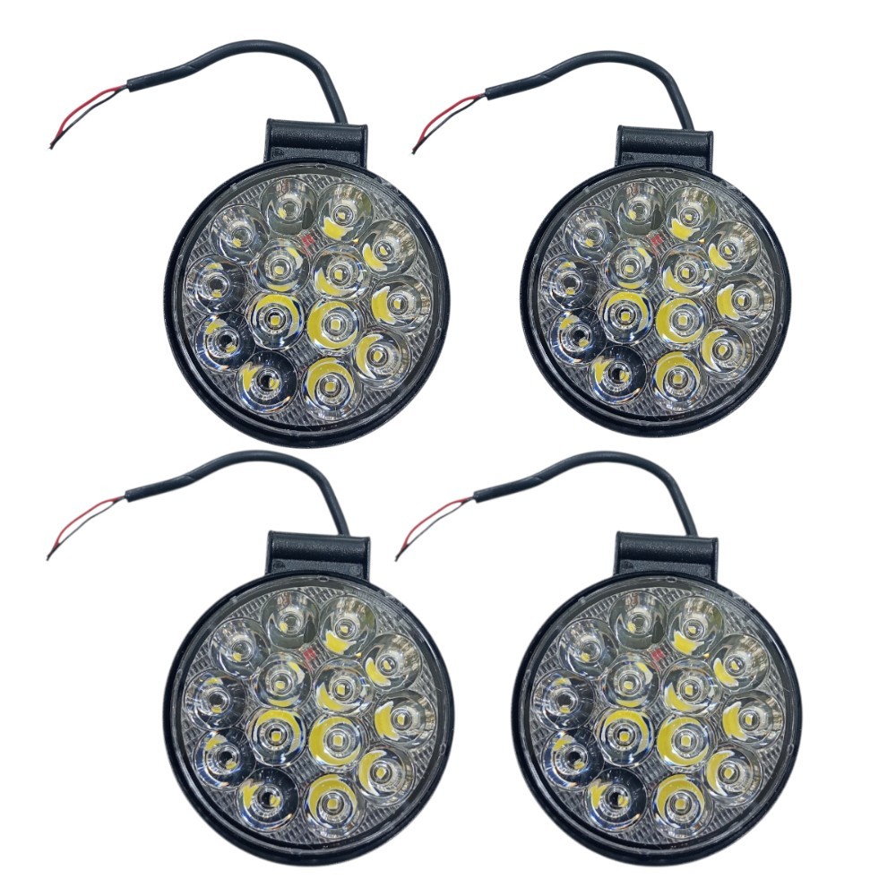 4 Farol Redondo 14 Leds Milha 9v-36v 3030 14w Mini Universal Transparente