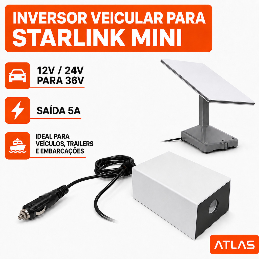 Inversor 12V para 36V 5A Starlink Mini Cabo Energia Para Carros, Barcos e Caminhão 12V 24V