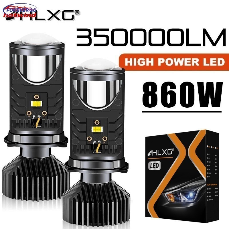 Lente FG 1 PC Projetor H4 350000LM 860W Lâmpadas De Teto Para Carros MINI H4 Bi Canbus Turbo Light 12V Lentes 36V