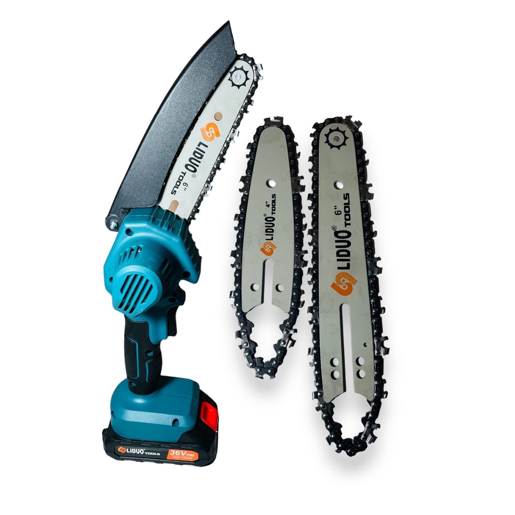 Mini Motoserra Eletrica Portatil Com Bateria 36v Recarregável 6 Polegadas + 4 Polegadas