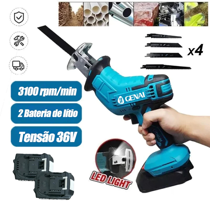 Mini Serra De Poda Elétrica Portátil Com 2 Baterias 36v