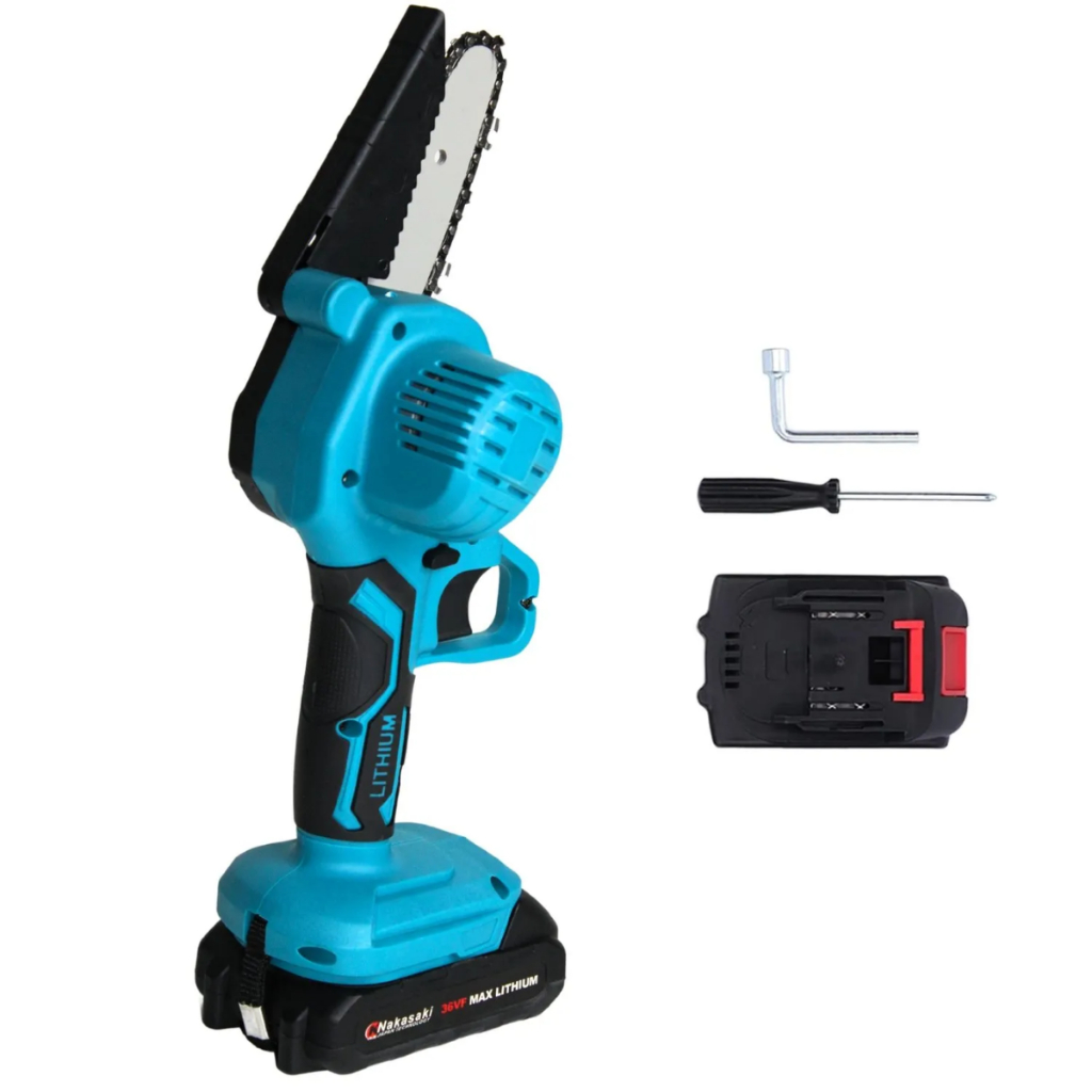 Mini Motosserra 36v C/ Maleta E 2 Baterias Envio Imediato Azul-petróleo