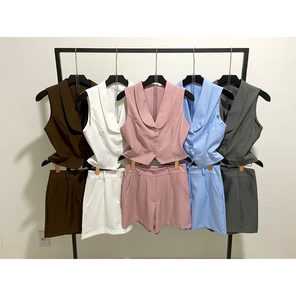 Conjunto Feminino Short e Colete Tecido Linho Versatil Elegante