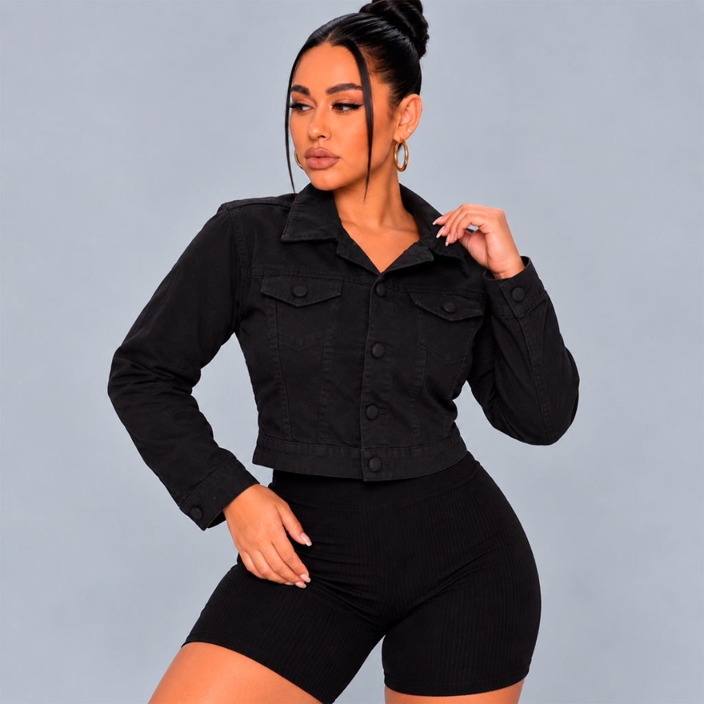 Jaqueta Jeans Feminina Curta Desfiada Moda Botões Casaco Feminino Blusa