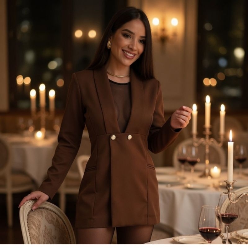 Blazer+ Short Feminino Alfaiataria Tendência Luxo Casual Elegante Sofisticado Moderno