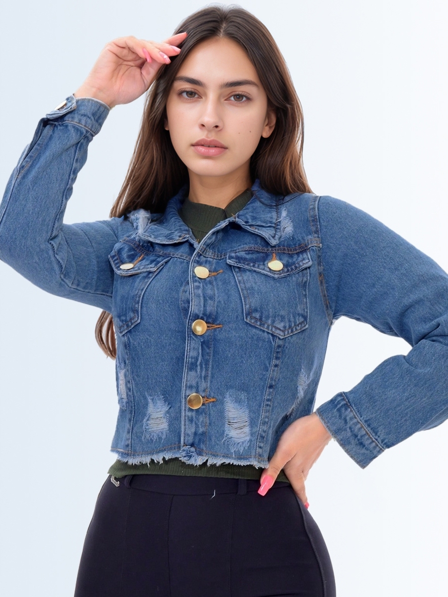Jaqueta Jeans Feminina Forrada Curta Pelinhos Moda Inverno