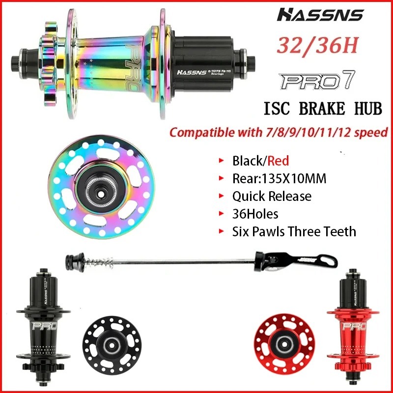 HASSNS Pro 7 36h Rolamento Do Cubo Traseiro 36Holes Freehub MTB Bicicleta Quatro Palin 32H Hub Para 7-12 Speed Noisy Cube 6 Pawl Hubs
