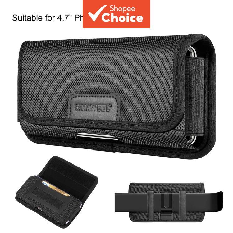 HAWEEL Bolsa de Transporte Horizontal de Tecido de Nylon 4,7 Polegadas com Clipe de Cinto e Slot para Cartão (Preto)