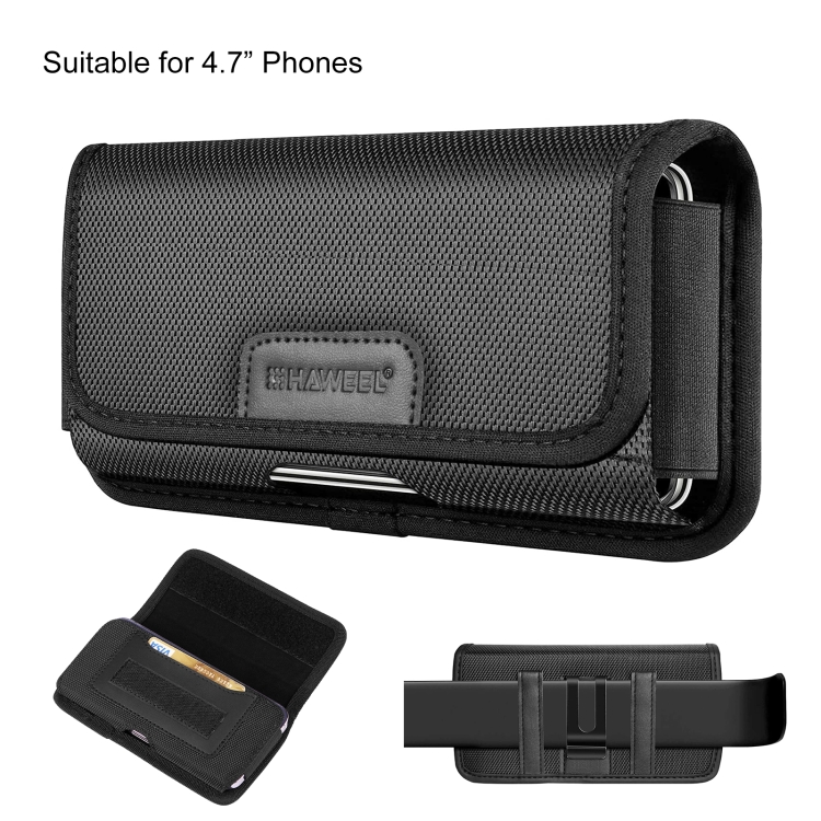 HAWEEL 4,7 polegadas Bolsa de Cintura de Tecido de Nylon com Clipe de Cinto e Slot para Cartão (Preto)