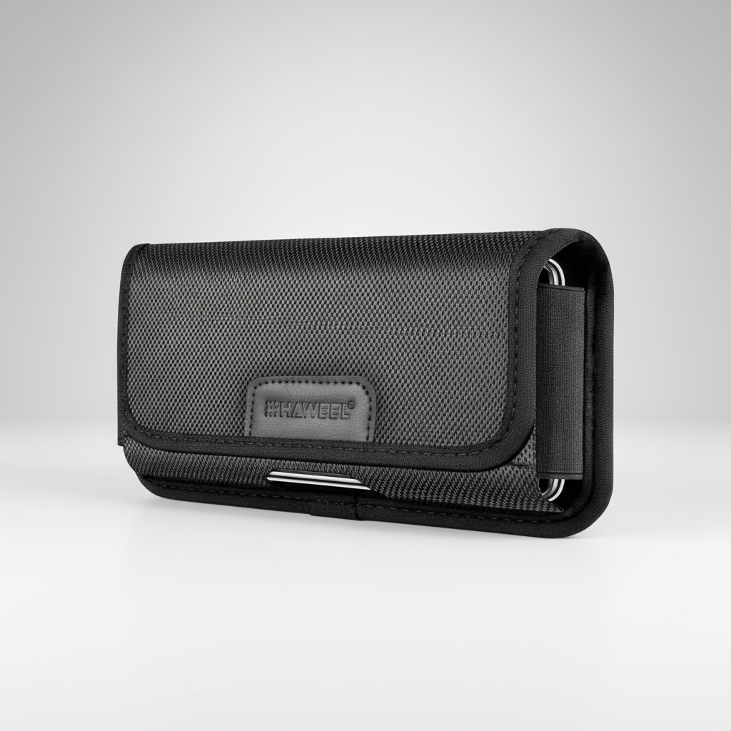 HAWEEL Coldre de Cinto de Nylon para Celulares de 6.1 a 6.8 Polegadas - Clipe Horizontal com Porta-Cartões (Preto)
