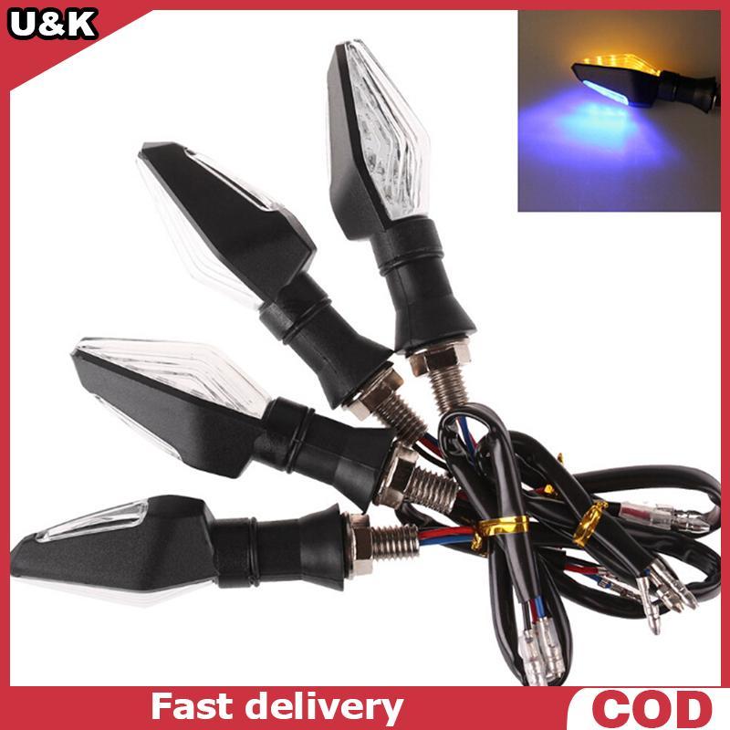 [U & K] 12LED Âmbar + Azul Luz Indicadora De Mudança De Direção Para Motocicleta Pisca Universal