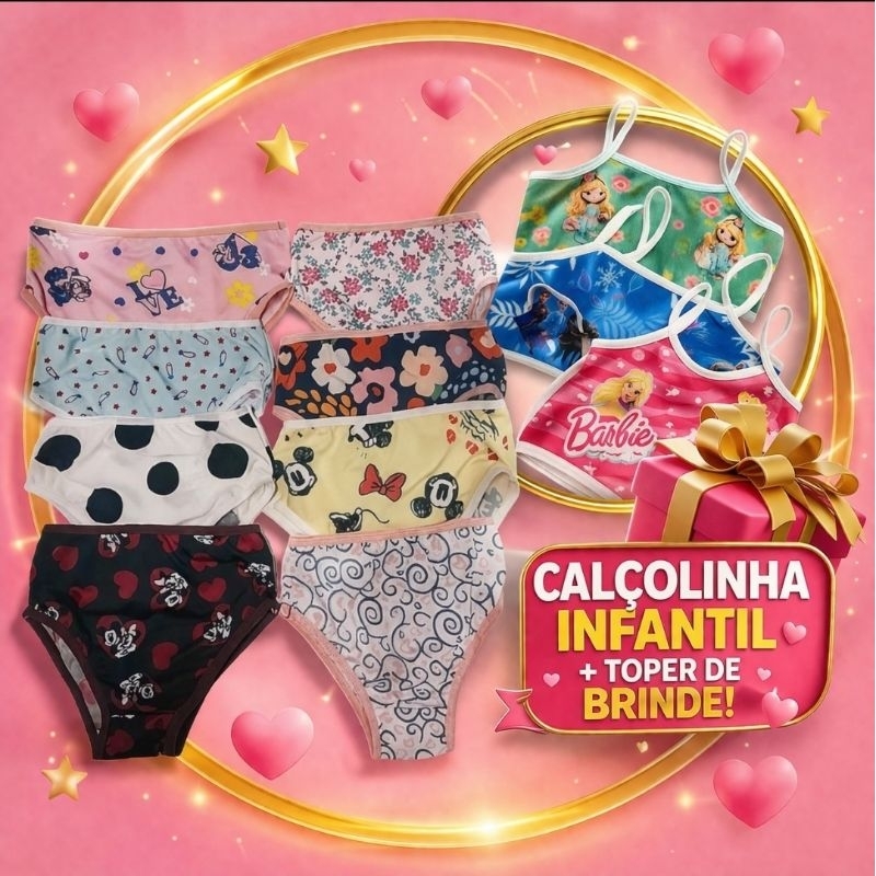 kit 5 Calcinhas Meninas Calçolinhas infantil desfralde super confortável + Brinde toper infantil Temáticos  Revenda