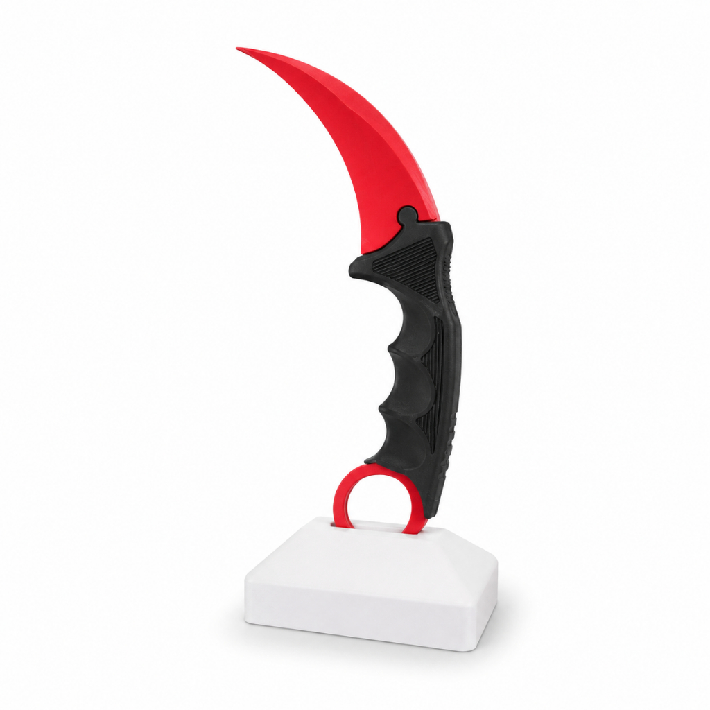 Peça Decorativa Estilo Karambit CS2 Gamer com Base Colecionável para Setup e Presente