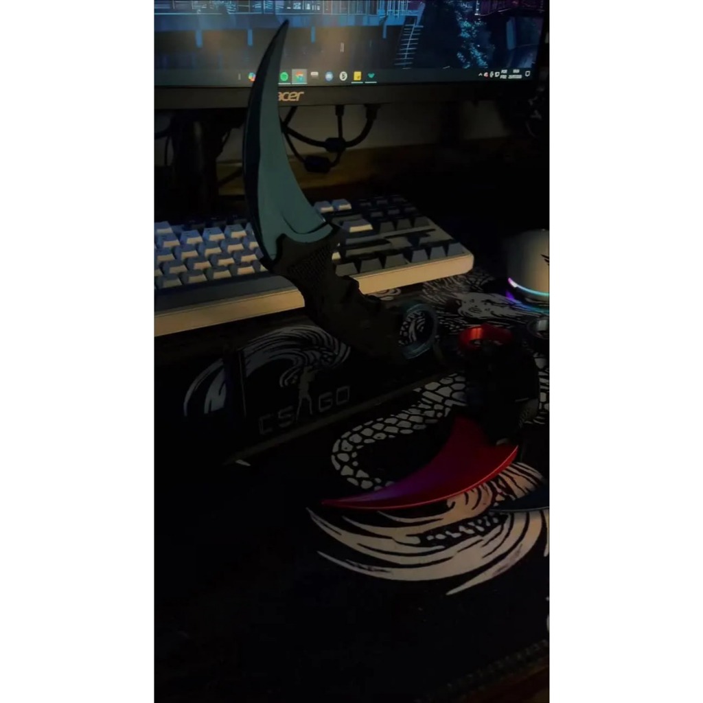 TH3D Studio Faca Karambit Premium CS:GO CS2 Réplica 3D Decorativa - Dourado Violeta Vermelho Azul-petróleo