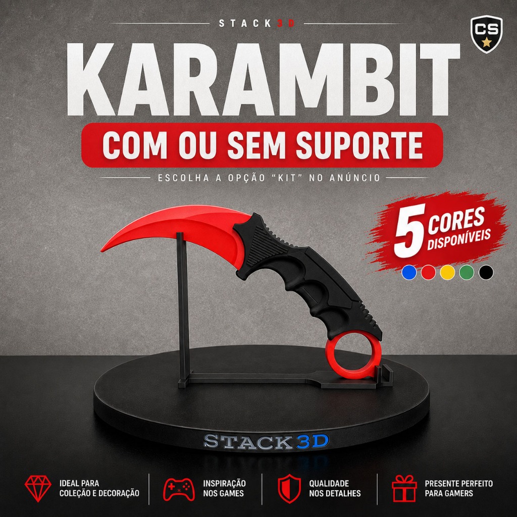 Faca Karambit Treino (Trainer) CS2 / CS:GO + Opção Suporte Expositor